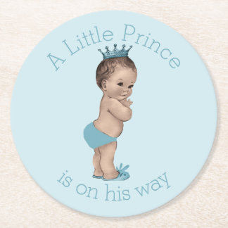 Posavasos Redondo De Papel Pequeño azul de príncipe Baby Shower del vintage
