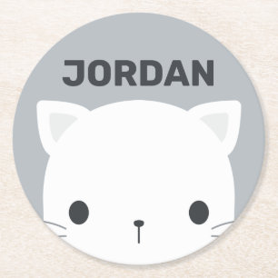 Posavasos Redondo De Papel Pequeño gato con nombre personalizado