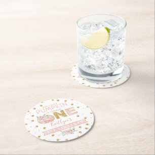 Posavasos Redondo De Papel Pequeños Chicas de calabaza Primer cumpleaños