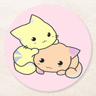 Posavasos Redondo De Papel Pequeños gatitos de color rosa