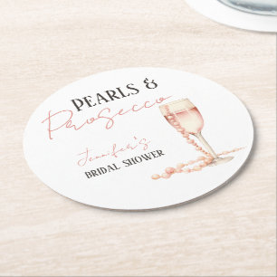 Posavasos Redondo De Papel Perlas y Brunch de Prosecco Rosa para Despedida de