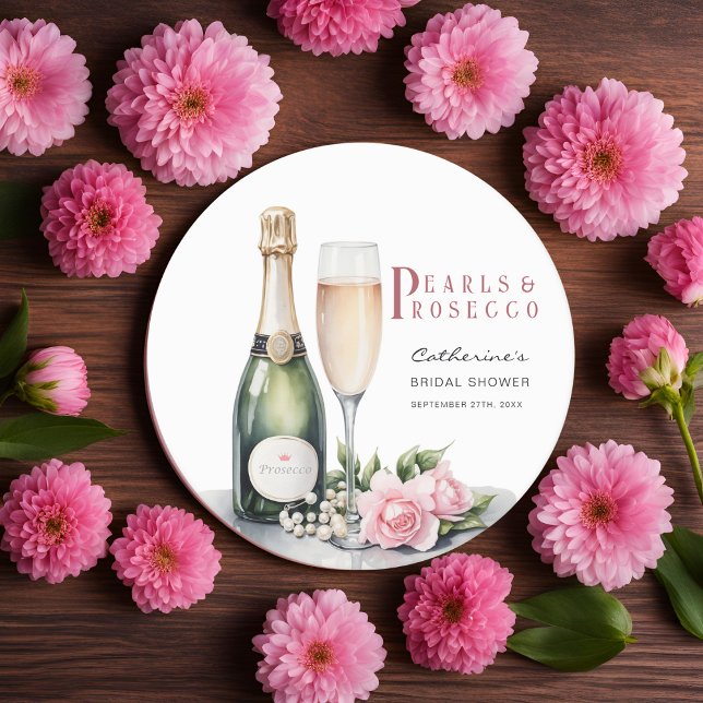 Posavasos Redondo De Papel Perlas Y Prosecco Floral Elegante Ducha Bridal (Subido por el creador)