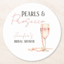 Posavasos Redondo De Papel Perlas y Prosecco Rosa Claro Despedida de Soltera