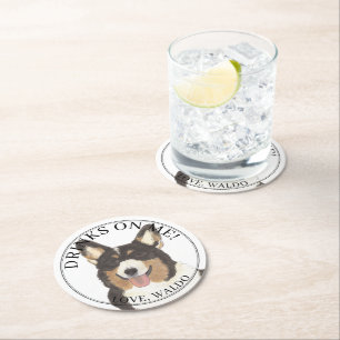 Posavasos Redondo De Papel Perro de Corgi Tricolor con Cabeza Negra Personali