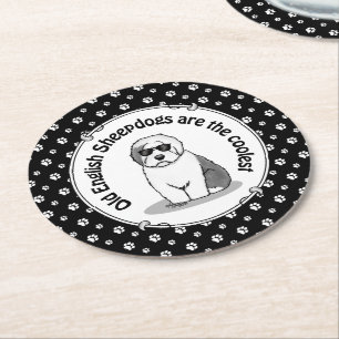 Posavasos Redondo De Papel Perro de oveja inglés antiguo de Guay (gris 1) gra