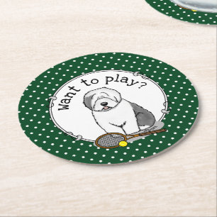 Posavasos Redondo De Papel Perro de perro viejo inglés de tenis (gris 1)