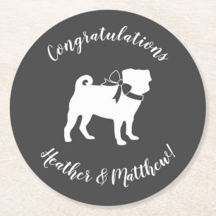 Posavasos Redondo De Papel Perro Pug Tema de Baby Shower Puppy Género Neutral