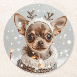 Posavasos Redondo De Papel Perro reno chihuahua navidades