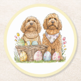 Posavasos Redondo De Papel Perros de Easter Goldendoodle