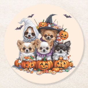 Posavasos Redondo De Papel Perros de Halloween Chihuahua