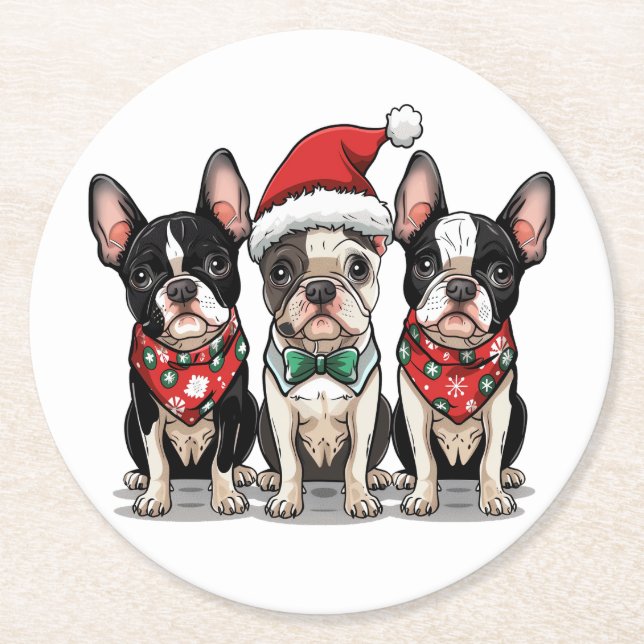 Posavasos Redondo De Papel Perros del Boston Terrier (Anverso)