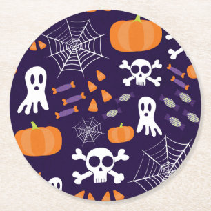 Posavasos Redondo De Papel Personajes Divertidos y Espeluznantes de Halloween