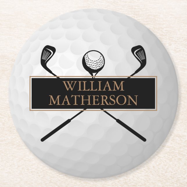 Posavasos Redondo De Papel Personalised Gold and Black Golf Ball Classic (Anverso)