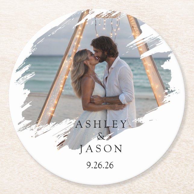 Posavasos Redondo De Papel Personaliza Boda  (Anverso)
