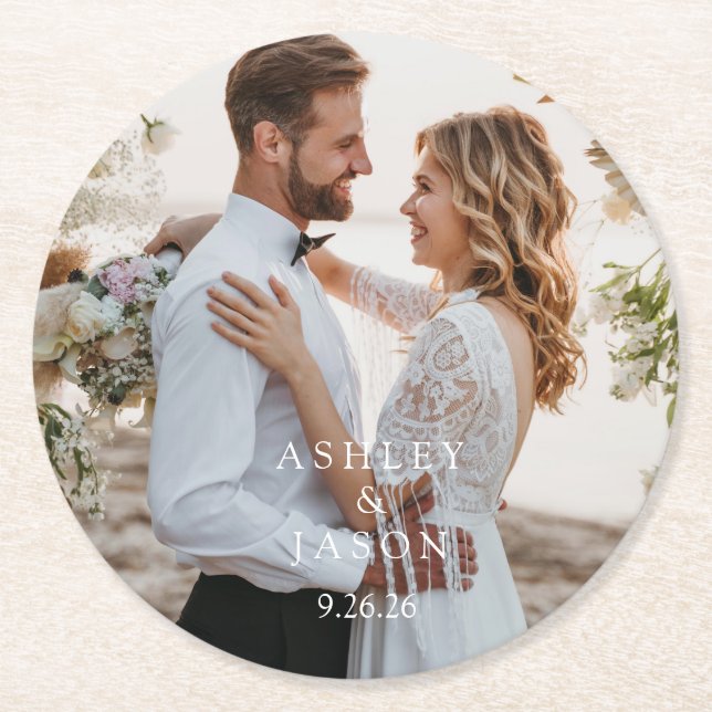 Posavasos Redondo De Papel Personaliza Boda  (Anverso)
