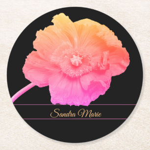 Posavasos Redondo De Papel Personaliza la flor de adormidera rosada giratoria