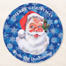 Posavasos Redondo De Papel Personaliza la Navidad Claus de la Familia Nombre 
