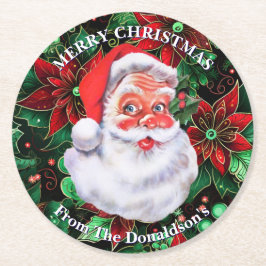 Posavasos Redondo De Papel Personaliza la Navidad Papá Noel Apellido de la Fa