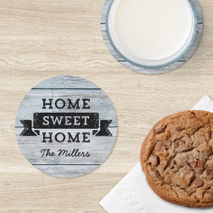 Posavasos Redondo De Papel Personaliza Nombre Rústico Hogar Dulce Hogar Redon