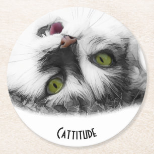 Posavasos Redondo De Papel Personalizable de gato divertido de Cattitude