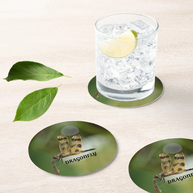 Posavasos Redondo De Papel Personalizable Golden Dragonfly Green (Subido por el creador)