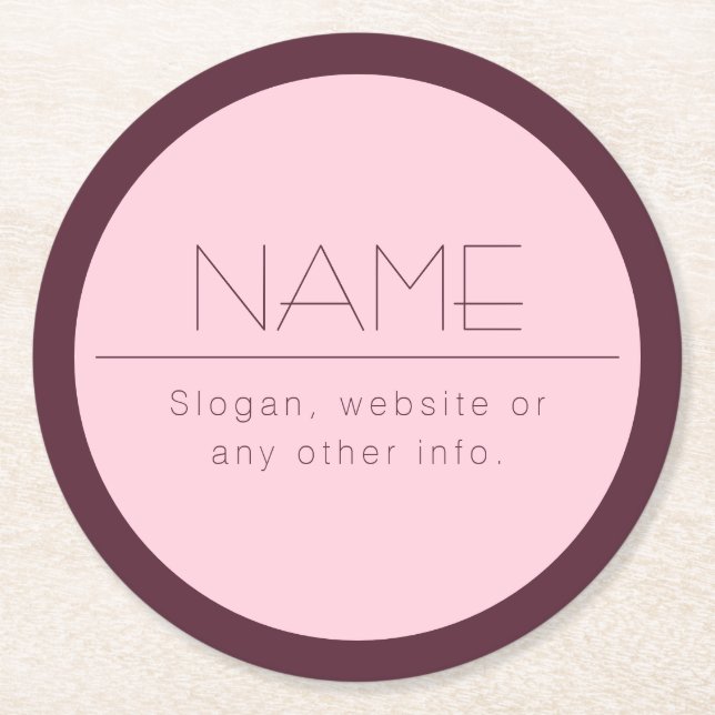 Posavasos Redondo De Papel Personalizable Texto moderno con borde (Anverso)