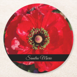 Posavasos Redondo De Papel Personalización de la flor de amapola roja
