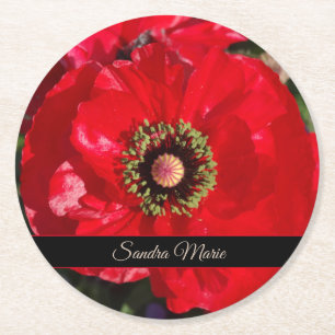 Posavasos Redondo De Papel Personalización de la flor de amapola roja