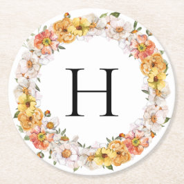 Posavasos Redondo De Papel Personalizado apellido catastro floral inicial