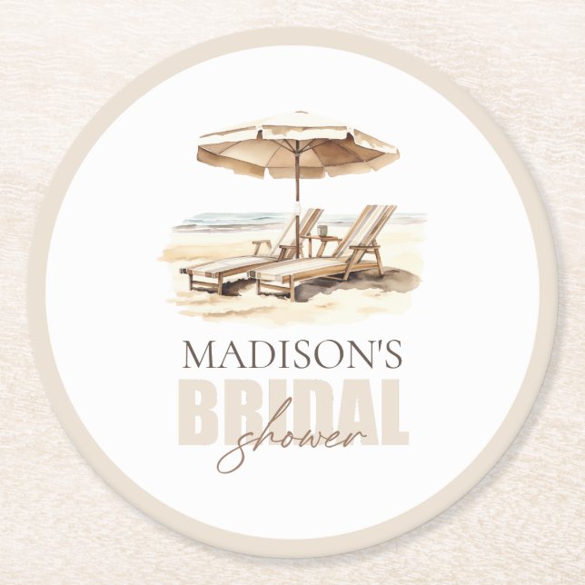 Posavasos Redondo De Papel Personalizado Beach Bridal Shower (Anverso)