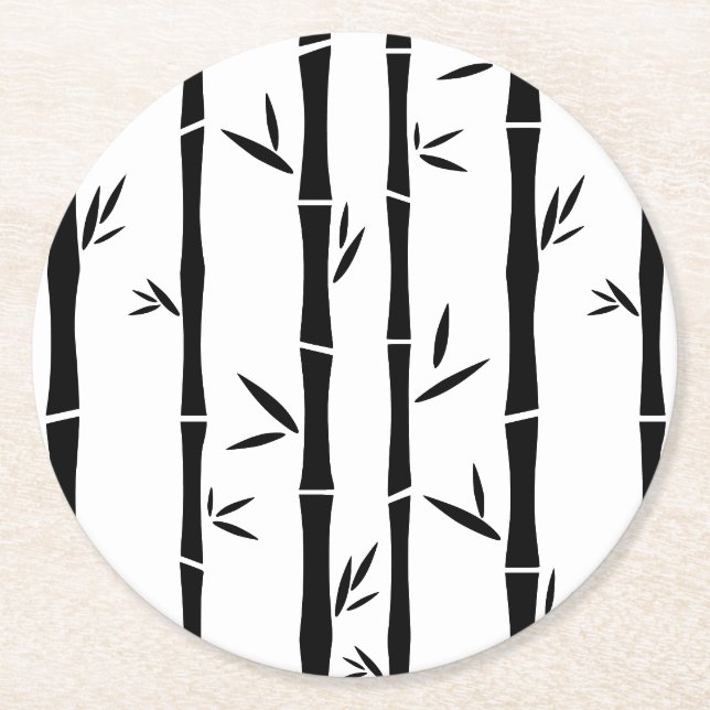 Posavasos Redondo De Papel Personalizado blanco y negro de bambú (Anverso)