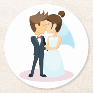 Posavasos Redondo De Papel Personalizado Boda de Besado de Novia y Groom