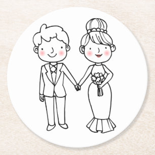 Posavasos Redondo De Papel Personalizado Bride Groom Gracias Boda