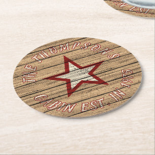 Posavasos Redondo De Papel Personalizado Brown Weathered Burlywood Plank Patt
