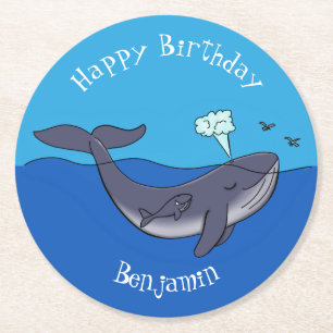 Posavasos Redondo De Papel Personalizado caprichoso de ballenas y terneros