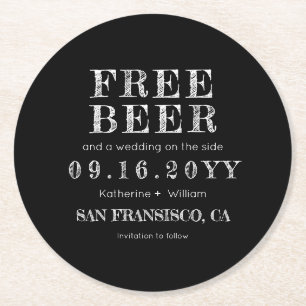 Posavasos Redondo De Papel Personalizado Chalkboard Free Beer Save The Date