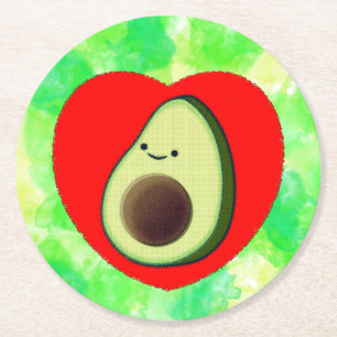 Posavasos Redondo De Papel Personalizado de aguacate lindo en el corazón rojo