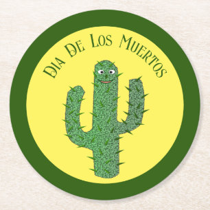 Posavasos Redondo De Papel Personalizado de Cactus Happy Day of the Dead