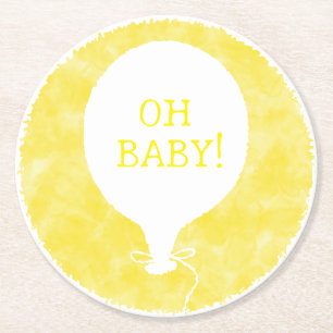 Posavasos Redondo De Papel Personalizado de color amarillo texto Baby Shower