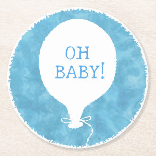Posavasos Redondo De Papel Personalizado de color azul texto Baby Shower Oh b