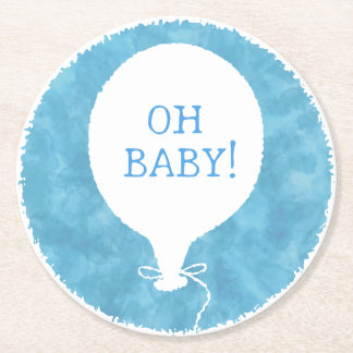 Posavasos Redondo De Papel Personalizado de color azul texto Baby Shower Oh b