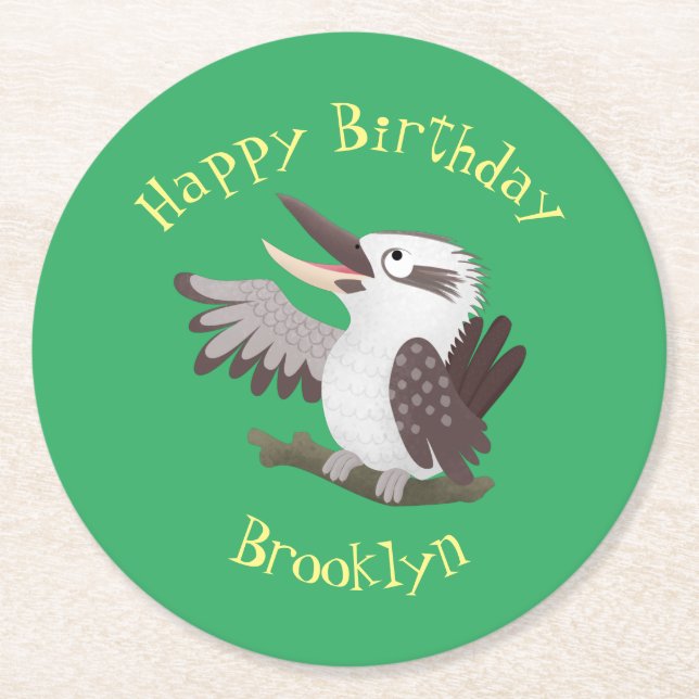 Posavasos Redondo De Papel Personalizado de kookaburra gracioso (Anverso)