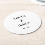 Posavasos Redondo De Papel Personalizado de matrimonio elegante blanco básico<br><div class="desc">Monasterio de papel redondo del Personalizado de la boda blanca elegante y básica minimalista</div>