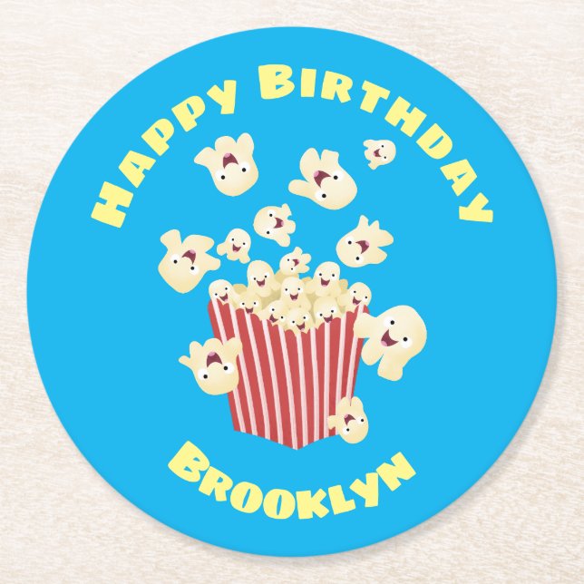 Posavasos Redondo De Papel Personalizado de palomitas de palomitas graciosas (Anverso)