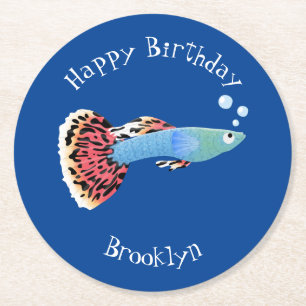 Posavasos Redondo De Papel Personalizado de peces tropicales adormilados