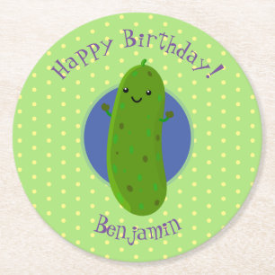 Posavasos Redondo De Papel Personalizado de pepino verde suave ilustracion