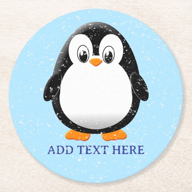 Posavasos Redondo De Papel Personalizado de Personalizado de pingüino lindo (Anverso)