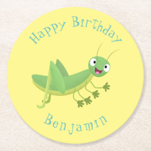 Posavasos Redondo De Papel Personalizado de saltamontes alegre verde