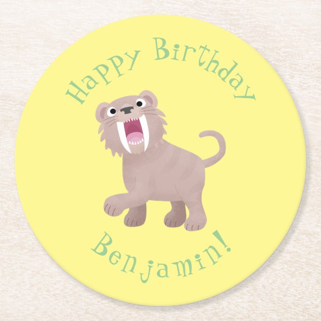 Posavasos Redondo De Papel Personalizado de Smilodon del tigre dientes de Cut (Anverso)