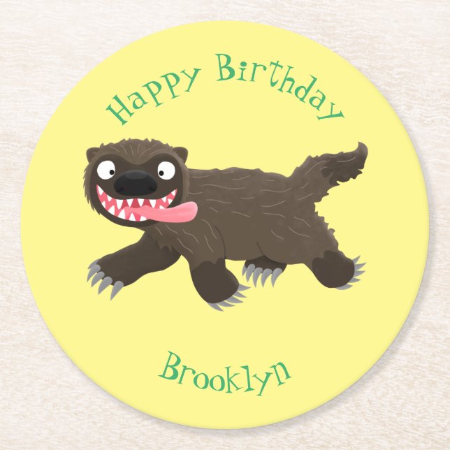 Posavasos Redondo De Papel Personalizado de un animal lobverino hambriento (Anverso)